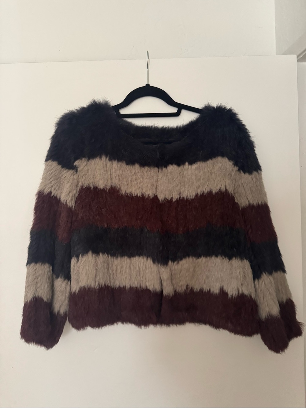 Pam & Gela Striped Faux Fur Crew Sweater - Black, Beige, Brown, Burgundy